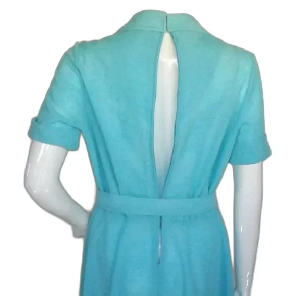 KAY WINSOR Day Dress, L, Aqua Blue, Short sleeves, Dagger collar, VINTAGE - Picture 6 of 13